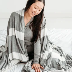 Cloud Blankets|Cloud Blankets<Little Sleepies Oversized Cloud Blanket® Heather Gray Wide Stripe