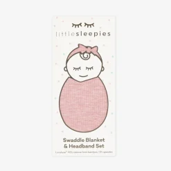 Swaddles<Little Sleepies Ribbed Swaddle & Luxe Bow Headband Set Heather Mauve