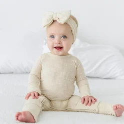 Hats & Headbands<Little Sleepies Ribbed Luxe Bow Headband Heather Oatmeal