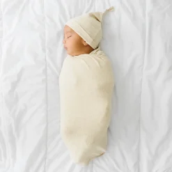 Layette|Swaddles<Little Sleepies Ribbed Swaddle & Hat Set Heather Oatmeal