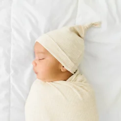Layette|Swaddles<Little Sleepies Ribbed Swaddle & Hat Set Heather Oatmeal