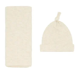 Layette|Swaddles<Little Sleepies Ribbed Swaddle & Hat Set Heather Oatmeal