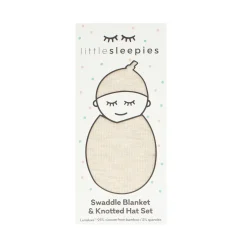 Layette|Swaddles<Little Sleepies Ribbed Swaddle & Hat Set Heather Oatmeal