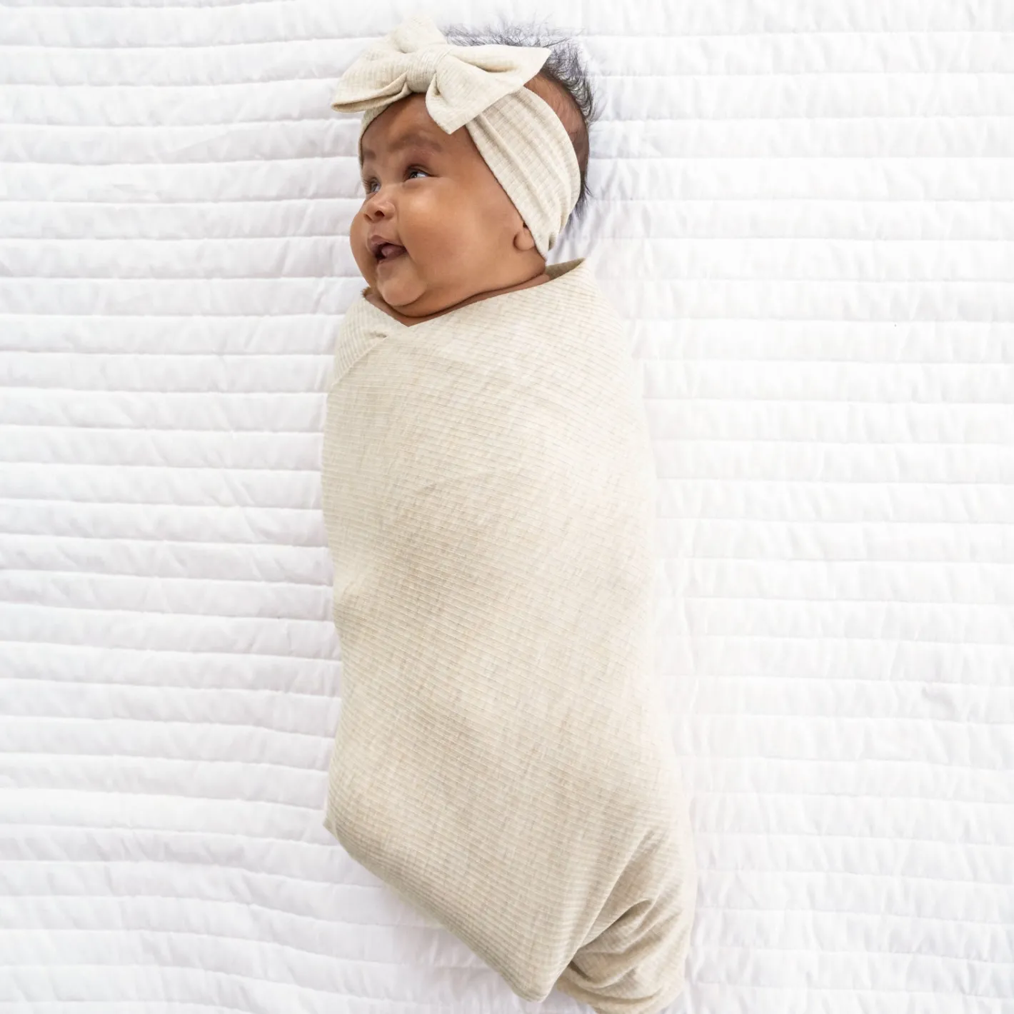 Layette|Swaddles<Little Sleepies Ribbed Swaddle & Luxe Bow Headband Set Heather Oatmeal