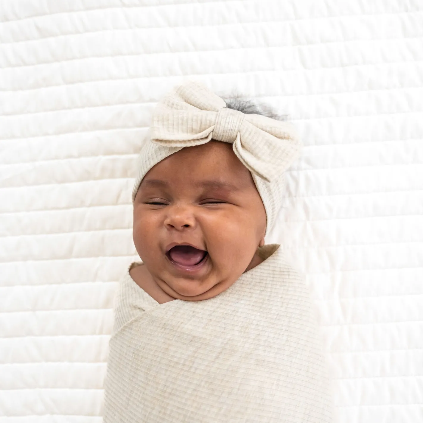 Layette|Swaddles<Little Sleepies Ribbed Swaddle & Luxe Bow Headband Set Heather Oatmeal