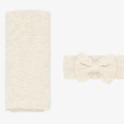 Layette|Swaddles<Little Sleepies Ribbed Swaddle & Luxe Bow Headband Set Heather Oatmeal