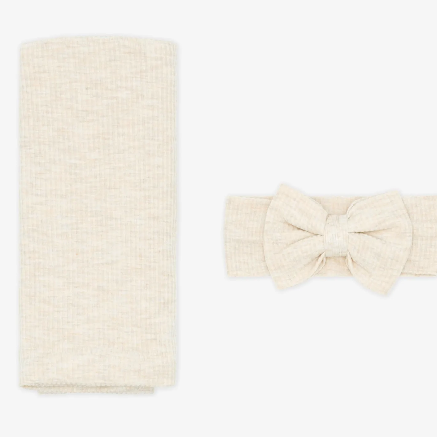 Layette|Swaddles<Little Sleepies Ribbed Swaddle & Luxe Bow Headband Set Heather Oatmeal