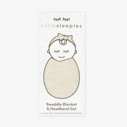 Layette|Swaddles<Little Sleepies Ribbed Swaddle & Luxe Bow Headband Set Heather Oatmeal