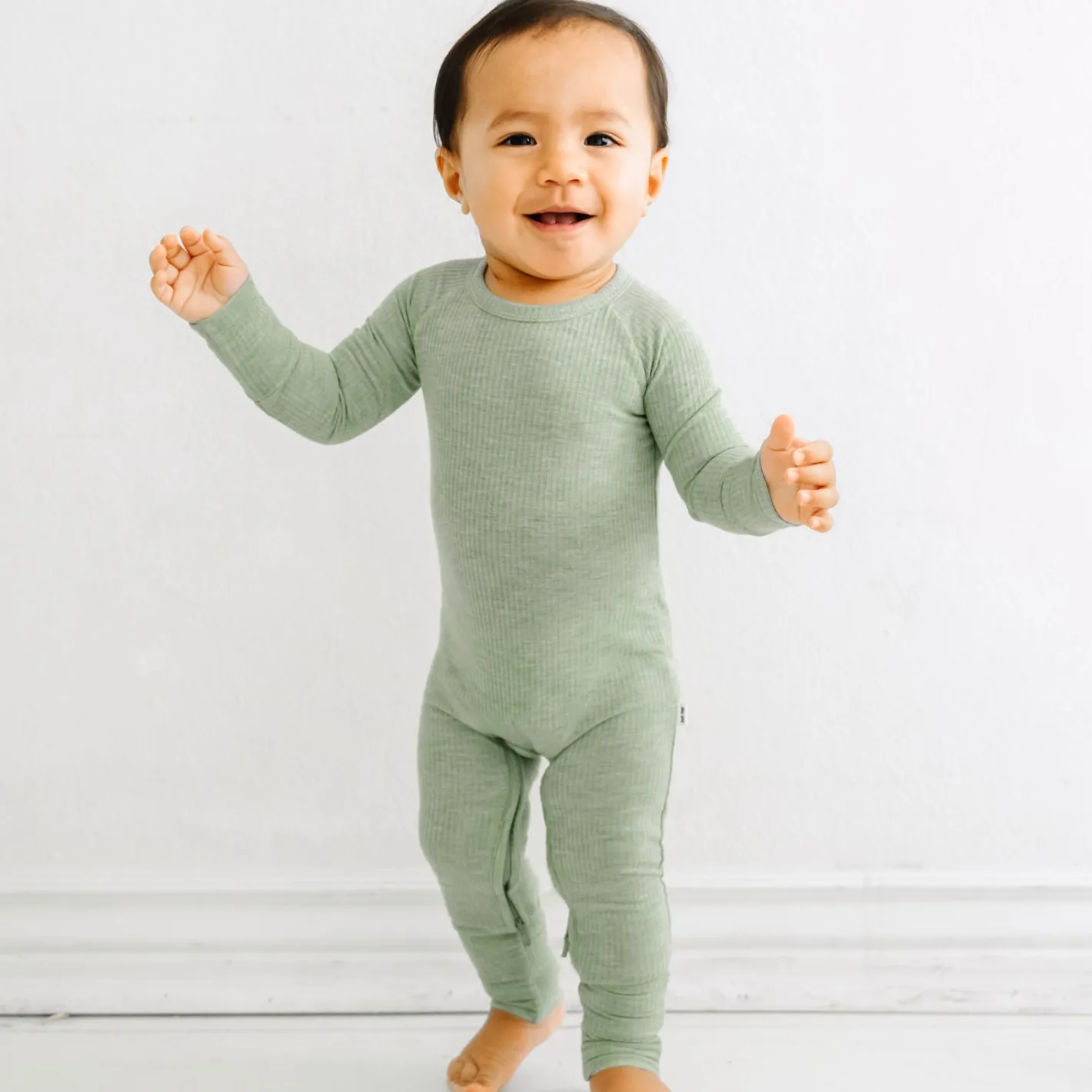Zippies|Mommy & Me<Little Sleepies Ribbed Crescent Zippy Heather Sage