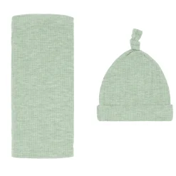 Layette|Swaddles<Little Sleepies Ribbed Swaddle & Hat Set Heather Sage