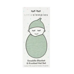 Layette|Swaddles<Little Sleepies Ribbed Swaddle & Hat Set Heather Sage
