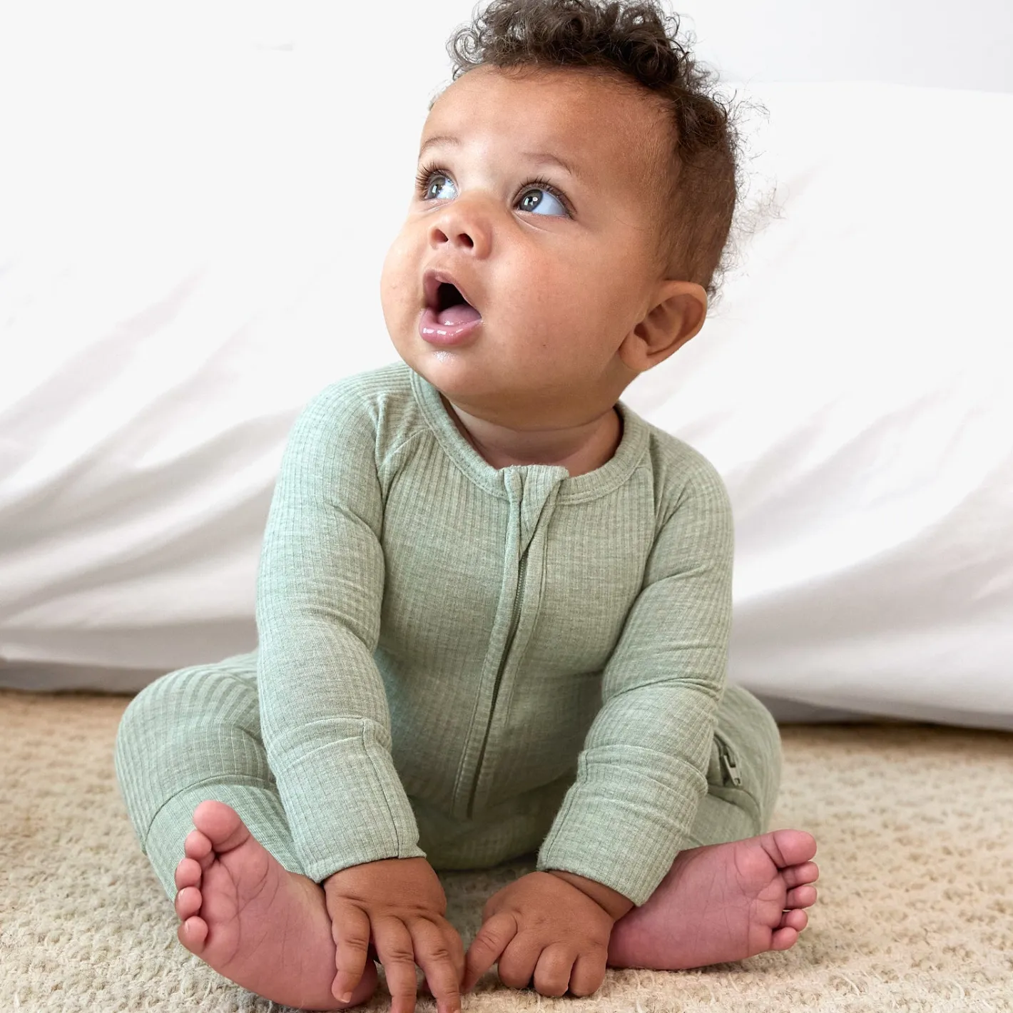 For New Moms|Hospital Matching Moments<Little Sleepies Ribbed Zippy Heather Sage