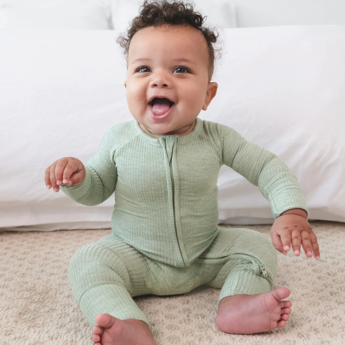 For New Moms|Hospital Matching Moments<Little Sleepies Ribbed Zippy Heather Sage