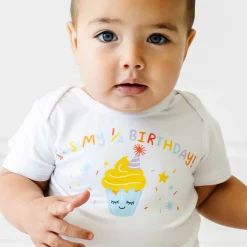 Bamboo Baby Clothes|Bodysuits<Little Sleepies It's My Half-Birthday! Graphic Bodysuit Black