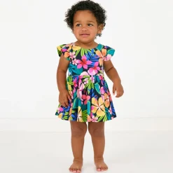 Bamboo Baby Clothes|Bodysuits<Little Sleepies Flutter Twirl Dress with Bodysuit Jungle Blooms