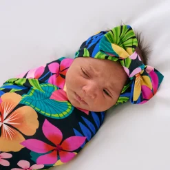 Layette|Swaddles<Little Sleepies Swaddle & Luxe Bow Headband Set Jungle Blooms
