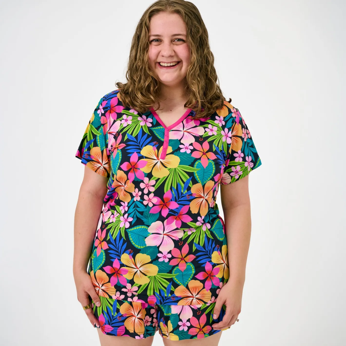 Mommy & Me|Mommy & Me<Little Sleepies Women's Short Sleeve Pajama Top Jungle Blooms