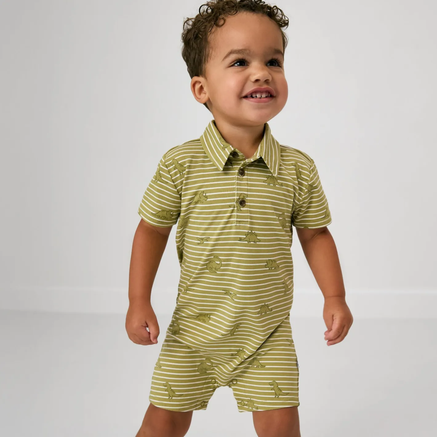Rompers<Little Sleepies Polo Shorty Romper Jurassic Stripes