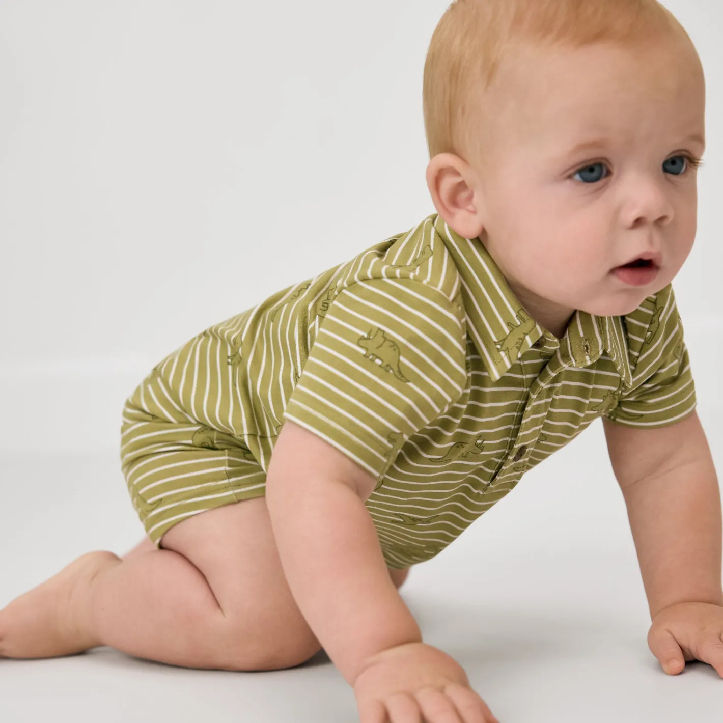 Rompers<Little Sleepies Polo Shorty Romper Jurassic Stripes