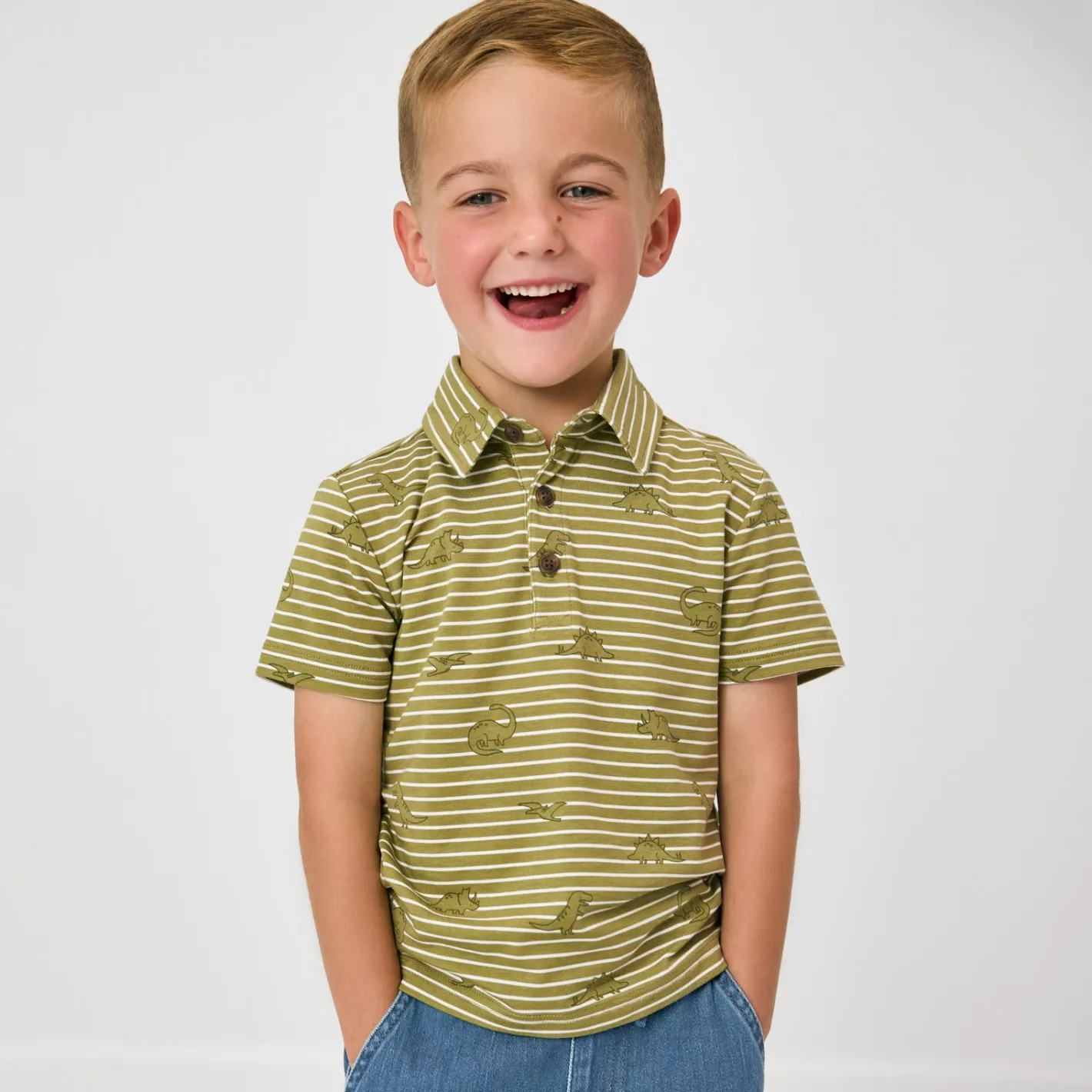 Tops & Tees|Tops & Tees<Little Sleepies Polo Shirt Jurassic Stripes