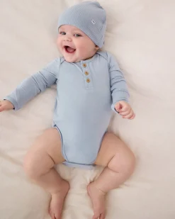 The Newborn Shop|The Newborn Shop<Little Sleepies Henley Bodysuit Light Fog