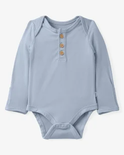 The Newborn Shop|The Newborn Shop<Little Sleepies Henley Bodysuit Light Fog