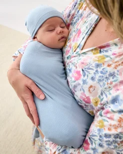 The Newborn Shop|The Newborn Shop<Little Sleepies Ribbed Swaddle & Infant Beanie Set Light Fog