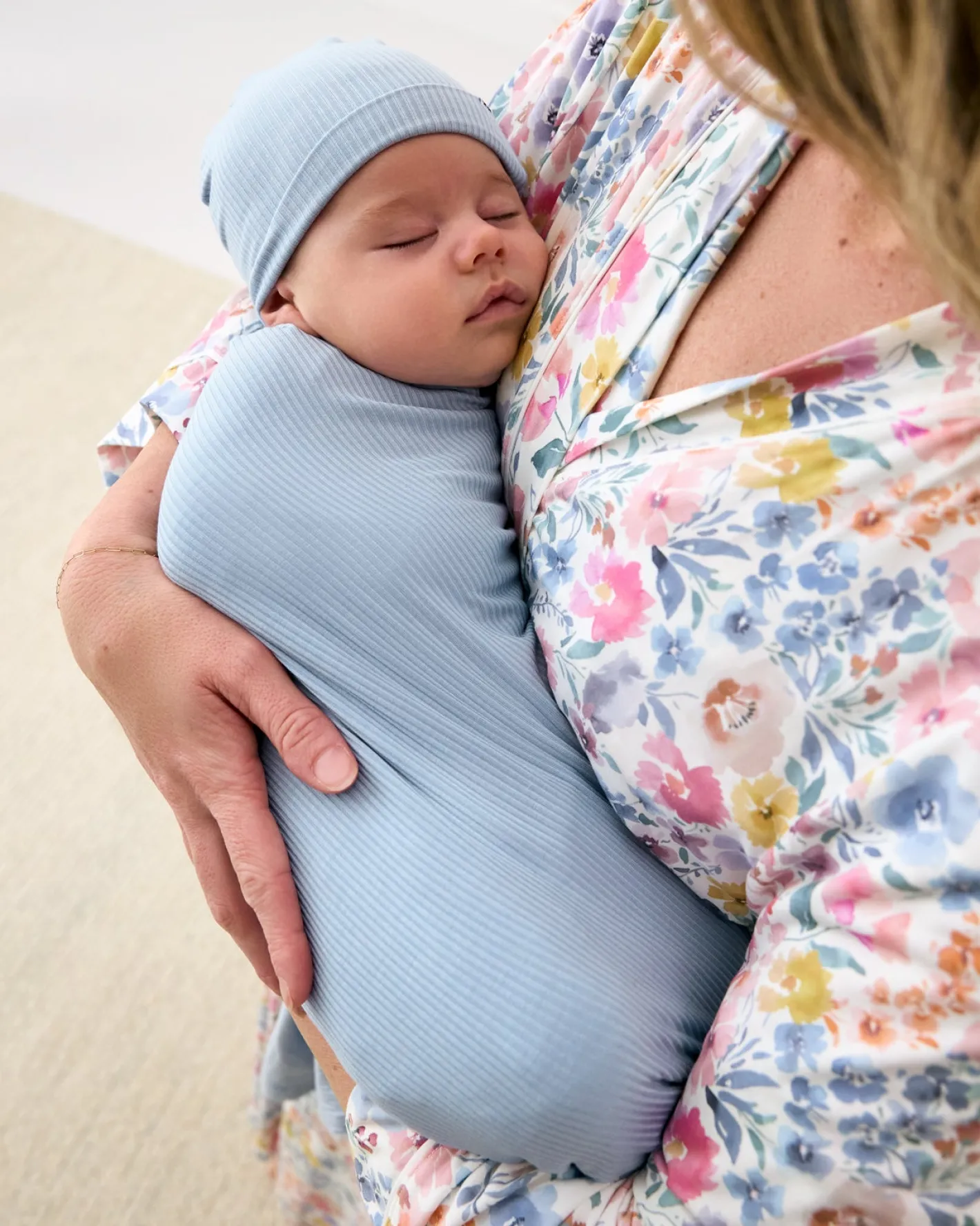 The Newborn Shop|The Newborn Shop<Little Sleepies Ribbed Swaddle & Infant Beanie Set Light Fog