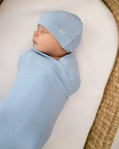 The Newborn Shop|The Newborn Shop<Little Sleepies Ribbed Swaddle & Infant Beanie Set Light Fog