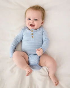 The Newborn Shop|The Newborn Shop<Little Sleepies Henley Bodysuit Light Fog Stripe
