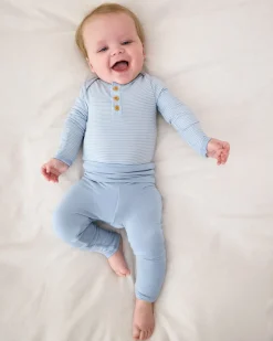 The Newborn Shop|The Newborn Shop<Little Sleepies Henley Bodysuit Light Fog Stripe