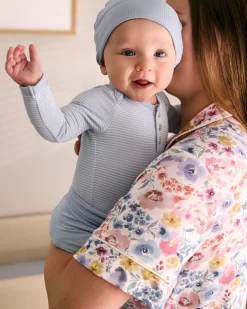 The Newborn Shop|The Newborn Shop<Little Sleepies Henley Bodysuit Light Fog Stripe