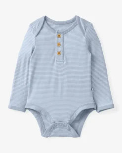 The Newborn Shop|The Newborn Shop<Little Sleepies Henley Bodysuit Light Fog Stripe