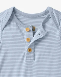 The Newborn Shop|The Newborn Shop<Little Sleepies Henley Bodysuit Light Fog Stripe