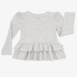 Tops & Tees|Tops & Tees<Little Sleepies Ribbed Tiered Peplum Top Light Heather Gray