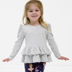 Tops & Tees|Tops & Tees<Little Sleepies Ribbed Tiered Peplum Top Light Heather Gray