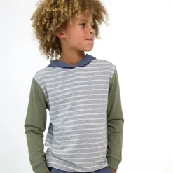 Tops & Tees|Tops & Tees<Little Sleepies Relaxed Hooded Tee Light Heather Gray Stripes