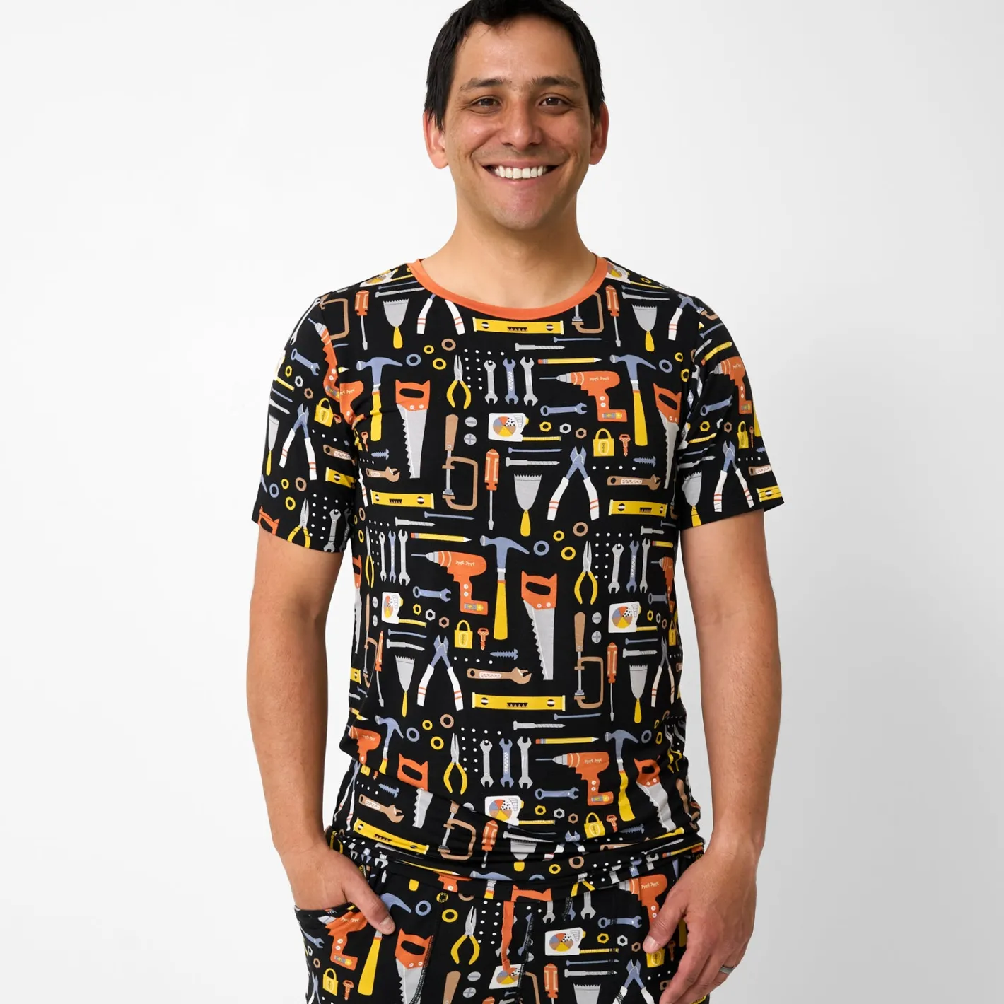 Daddy & Me|Full Family Matching<Little Sleepies Men's Short Sleeve Pajama Top Little Builders