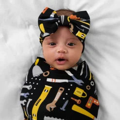 Layette|Swaddles<Little Sleepies Swaddle & Luxe Bow Headband Set Little Builders