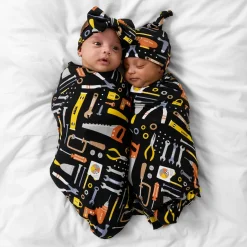 Layette|Swaddles<Little Sleepies Swaddle & Luxe Bow Headband Set Little Builders