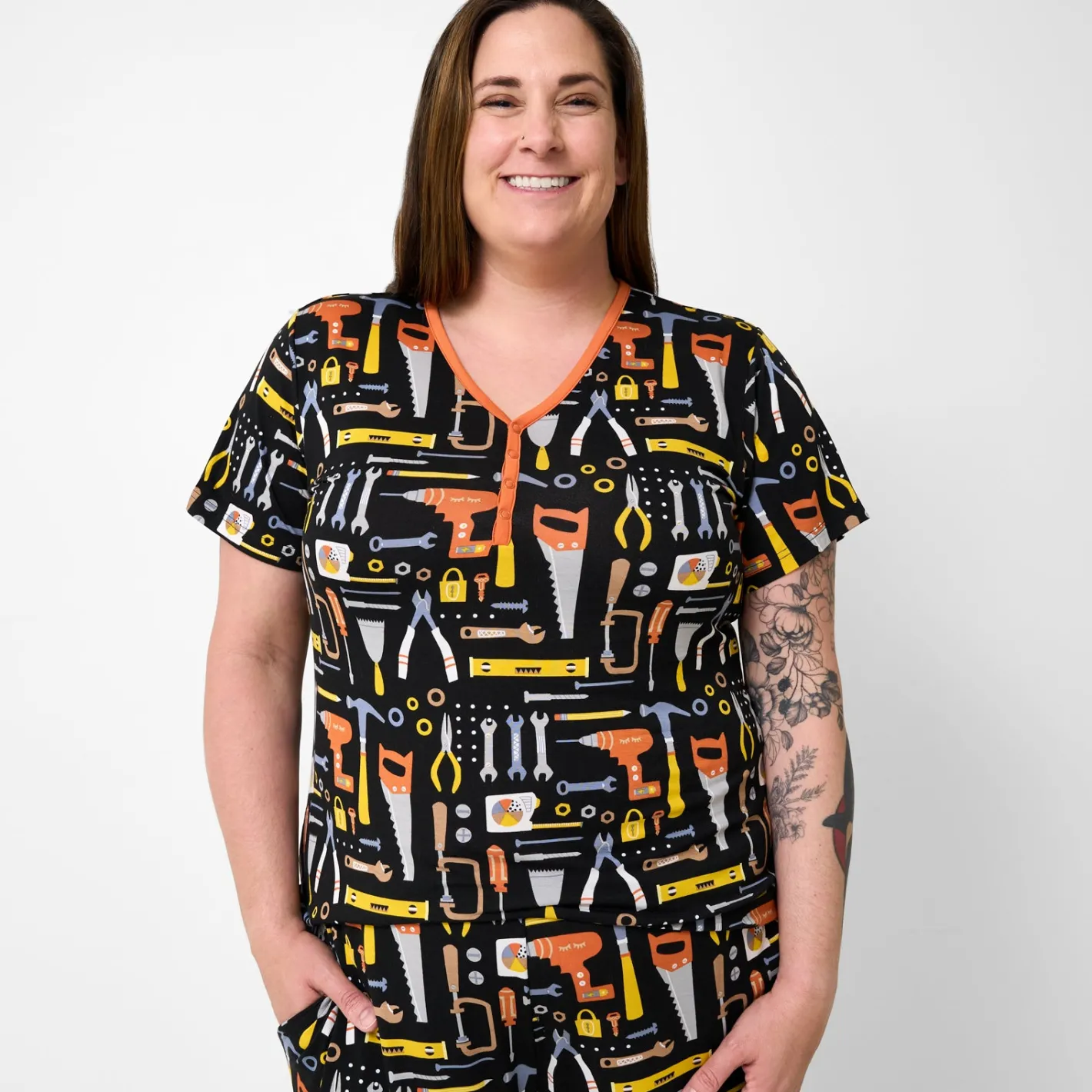 Mommy & Me|Mommy & Me<Little Sleepies Women's Short Sleeve Pajama Top Little Builders