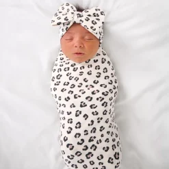 Layette|Swaddles<Little Sleepies Swaddle & Luxe Bow Headband Set Luxe Leopard