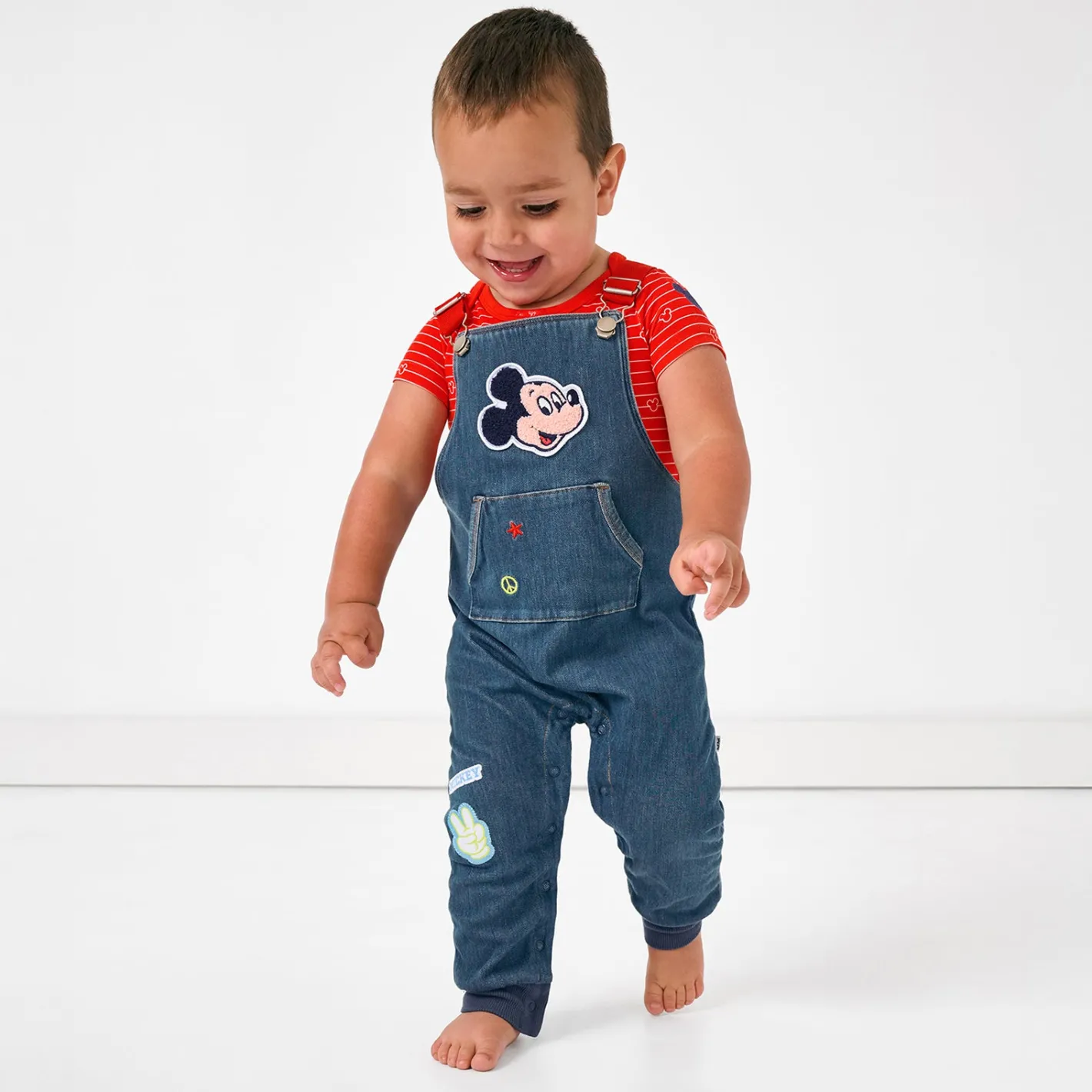 Bamboo Baby Clothes|Joggers<Little Sleepies Denim Overall Mickey Patch