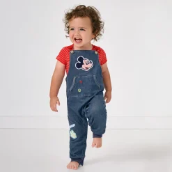 Bamboo Baby Clothes|Joggers<Little Sleepies Denim Overall Mickey Patch