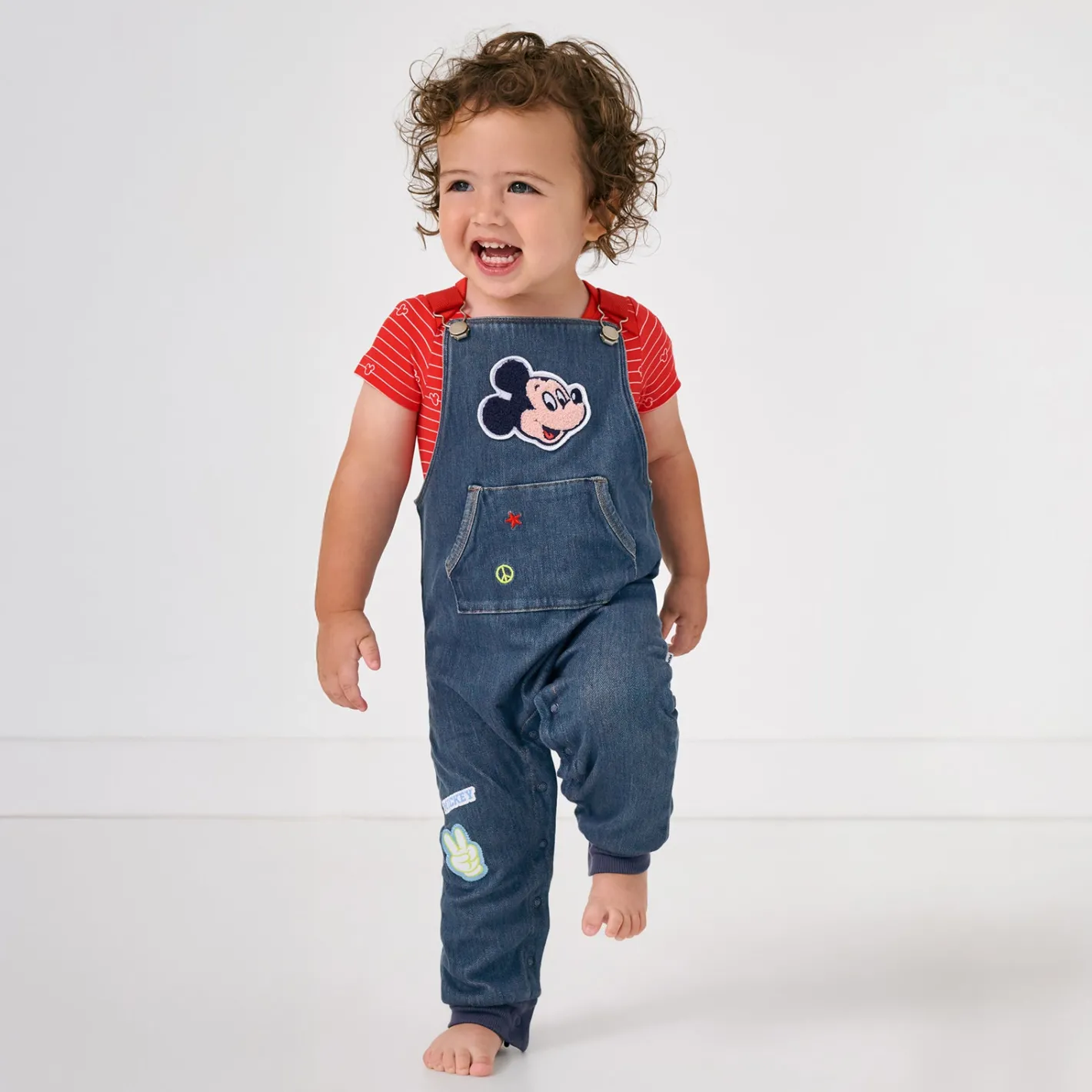 Bamboo Baby Clothes|Joggers<Little Sleepies Denim Overall Mickey Patch