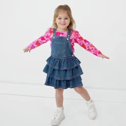 Bamboo Baby Clothes|Dresses<Little Sleepies Denim Tiered Overall Dress Midwash Blue