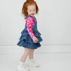 Bamboo Baby Clothes|Dresses<Little Sleepies Denim Tiered Overall Dress Midwash Blue