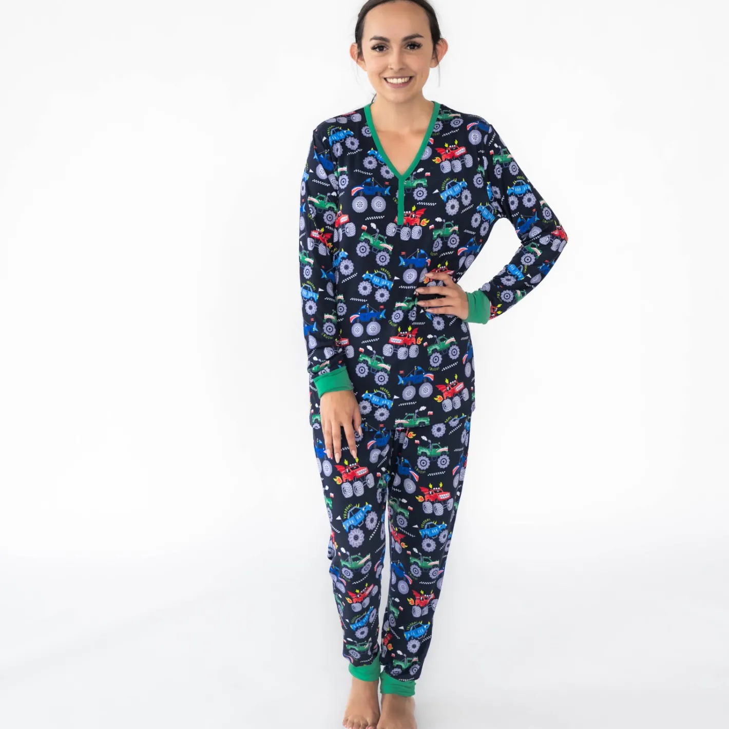 Mommy & Me|Mommy & Me<Little Sleepies Women's Pajama Top Monster Truck Madness