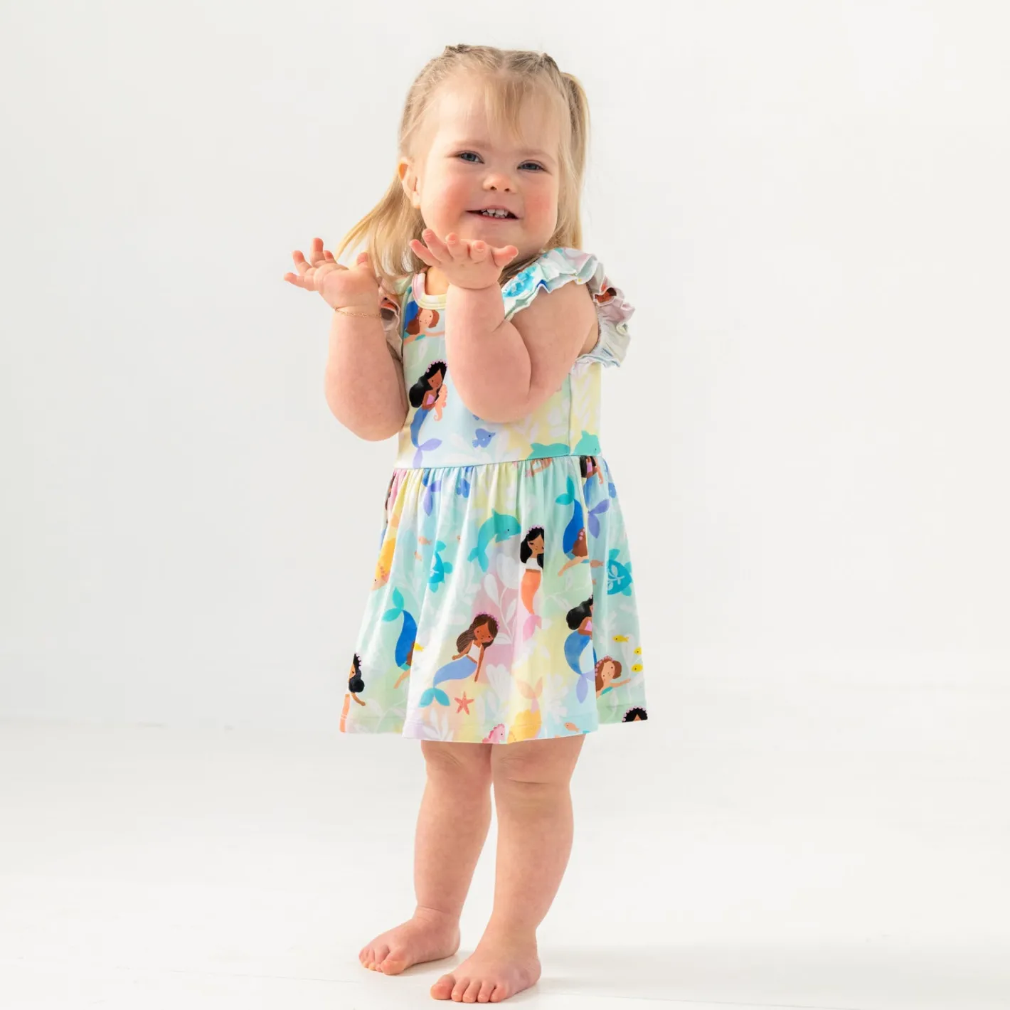 Bamboo Baby Clothes|Bodysuits<Little Sleepies Flutter Twirl Dress with Bodysuit Mystic Mermaids