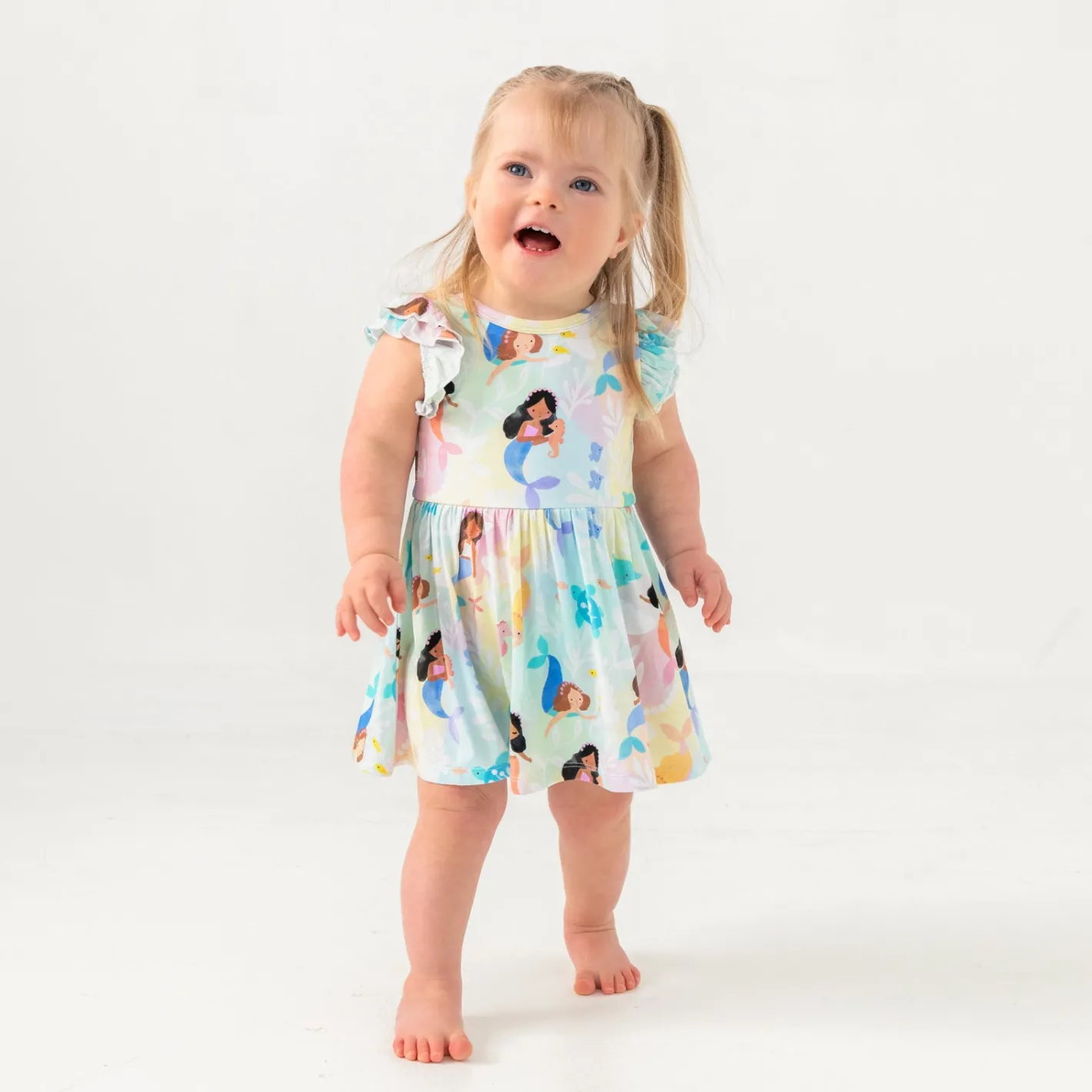 Bamboo Baby Clothes|Bodysuits<Little Sleepies Flutter Twirl Dress with Bodysuit Mystic Mermaids